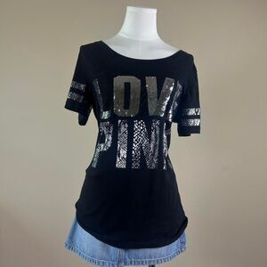 Y2K Mcbling Victoria’s Secret Love Pink Snake and Sequin Tee